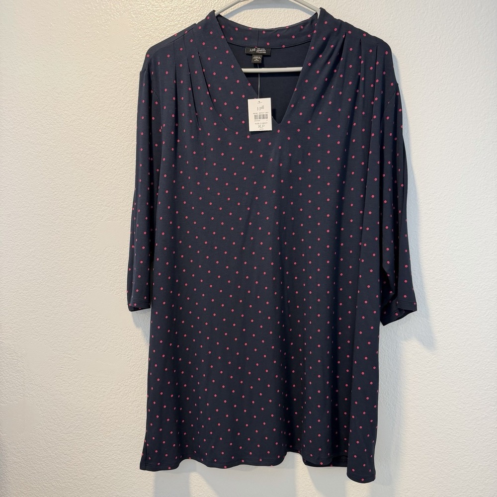 J.JILL‎ Wearever Size-XL/P Women Dress A-Line Tunic Classic Dot Blue